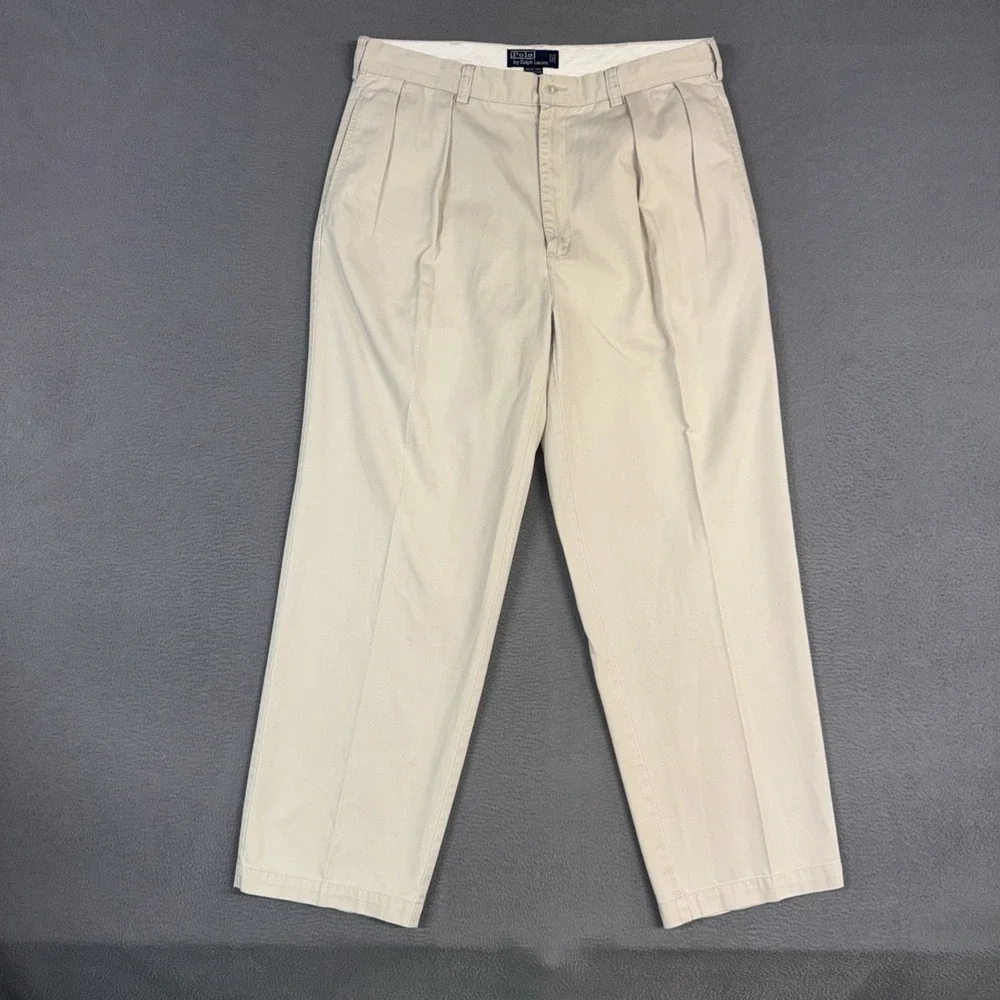 Polo Ralph Lauren Pants Mens 36x30 Beige Andrew Pant Pleated Classic Chino VTG